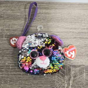 TY Beanie Boo Cat Fashion Flippy Sequin Wristlet Coin w/ Strap 5". T
